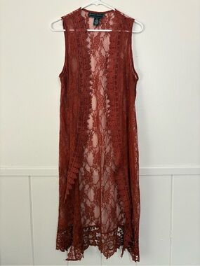 Polly & Esther Rust Lace Longline Duster